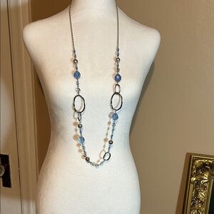 Lia Sophia AIRES Facet Blue Filigree Polished Silver Ball Beads Y2K